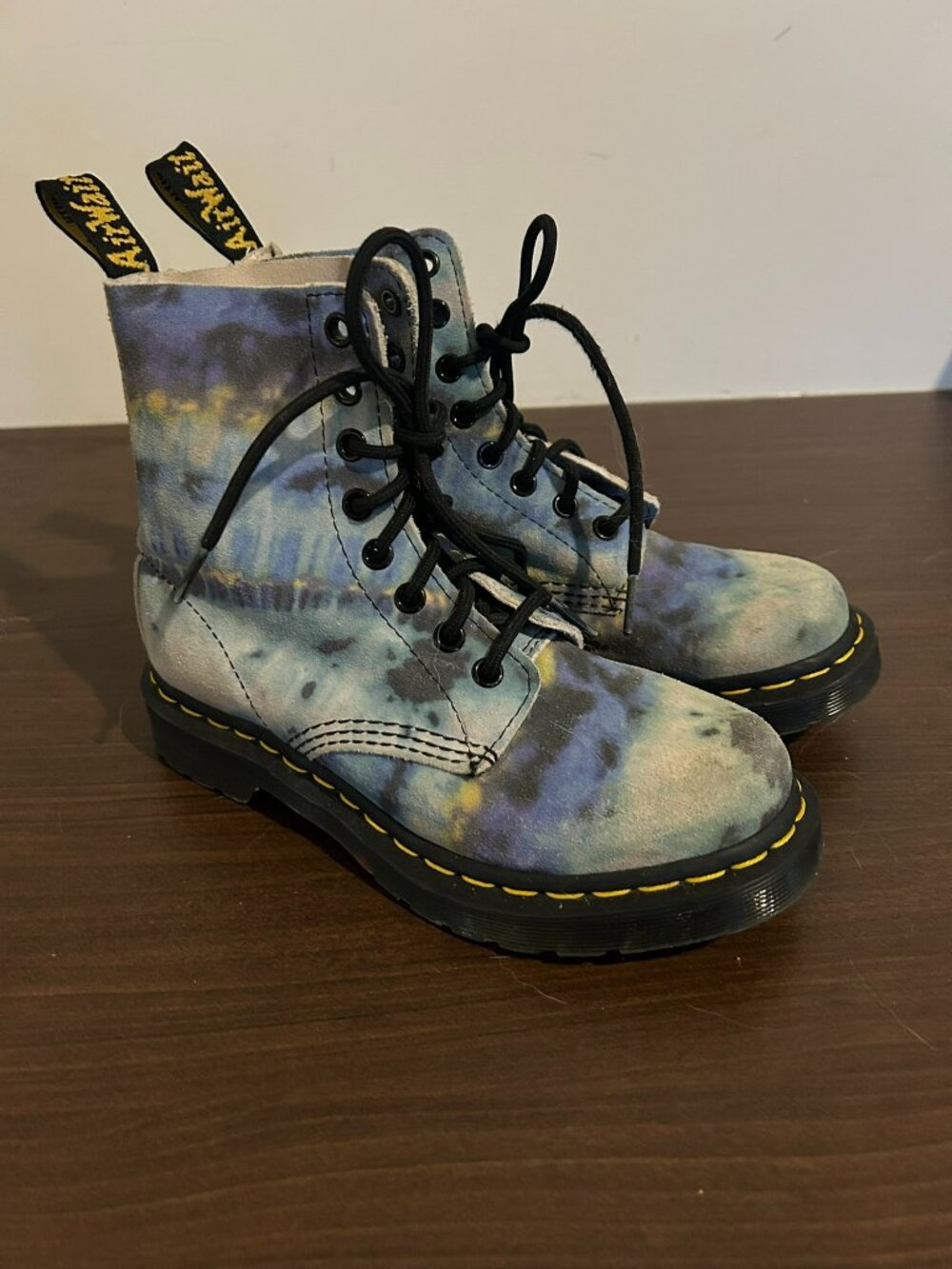 Dr. Martens 1460 Pascal Blue Tie Dye Leather Lace Up Boots Women's Size US 5 EU